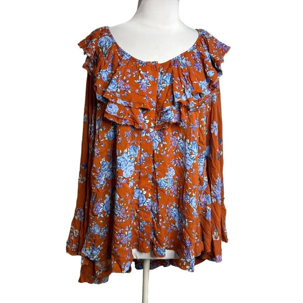 Free People Lorretta floral printed tunic top in multi tea combo Sz S
